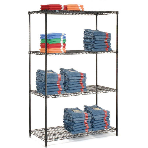 4 Tier Black Epoxy Wire Shelving Starter Unit, 54W x 14D x 63H