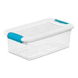 Clear Storage Latch Tote - White Lid - 6 qt - Blue Latches - Stackable Design