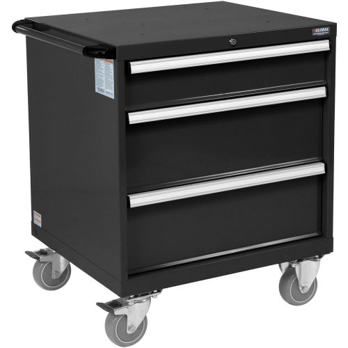 298446BK Mobile Modular Drawer Cabinet, 3 Drawers with Lock Without Dividers, 30 x 27 x 29.5 in., Black