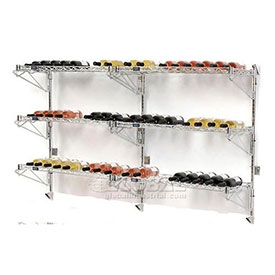 Wine Bottle Rack - Double Wide 6 Shelf Wall Mount, 54 Bottle - 72 x 14 x 34 in., Chrome