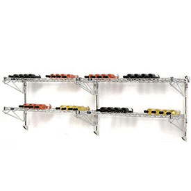 Wine Bottle Rack - Double Wide 4 Shelf Wall Mount, 52 Bottle - 96 x 14 x 34 in., Chrome