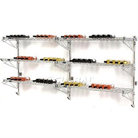 B2257038 Wine Bottle Rack - Double Wide 6 Shelf Wall Mount, 78 Bottle - 96 x 14 x 34 in., Chrome