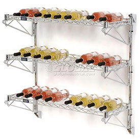 Wine Bottle Rack - Single Wide 3 Shelf Wall Mount, 36 Bottle - 48 x 14 x 34 in., Chrome