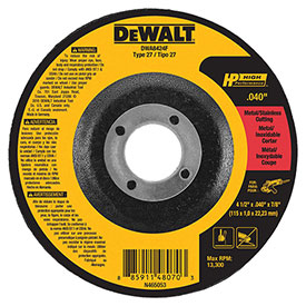 Picture of Dewalt B2225255 HP Metal Cutting Wheels Type 27&#44; 4.5 x 0.88 in. - Aluminum Oxide - 60 Grit
