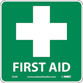 337530R Graphic Facility Signs - First Aid - Plastic, 7 x 7 in., White & Green