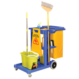 Janitor Cart Blue with 25 gal Vinyl Bag