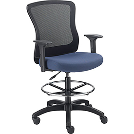 Mesh Back Task Stool, Blue, Adjustable Arms, High Back