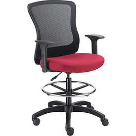 Mesh Back Task Stool, Red, Adjustable Arms, High Back