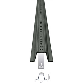 B1891790 U-Channel Sign Post, 7 ft., 2 lbs ft., Green Post with Holes Top to Bottom