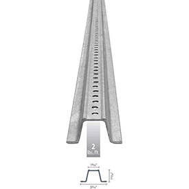 B1891793 U-Channel Sign Post, 8 ft., 2 lbs ft., Galvanized Post, Holes Top Down