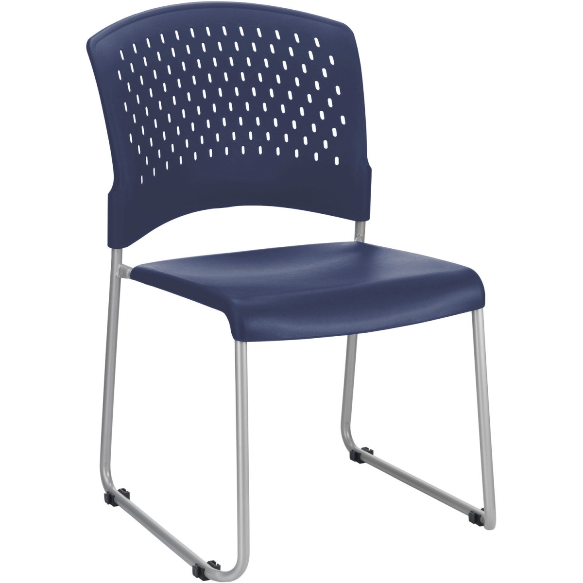 Sled Base Plastic Stacking Chair, Blue, Armless, Mid Back