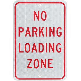 337281H Aluminum Sign - No Parking Loading Zone - 0.080 in. Thick, White & Red