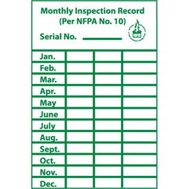 Picture of National Marker B67484 Monthly Inspection Record Label&#44; Green on White