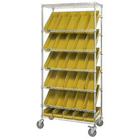 Picture of Global Industries 269003YL Easy Access Slant Shelf Chrome Wire Cart with 30 4 in. Shelf Bins&#44; Yellow - 36 x 18 x 74 in.