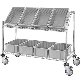 493427GY Easy Access Slant Shelf Chrome Wire Cart with 8 Grid Containers, Gray - 48 x 18 x 48 in.