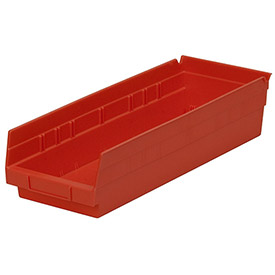 184840RD Plastic Shelf Storage Bin - Nestable 6.63 x 17.88 x 4 in. - Red