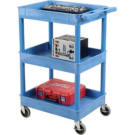 251938BL Blue 3 Shelf Tray Shelf Plastic Cart, 24 x 18 in.