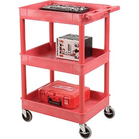 251938RD Red 3 Shelf Tray Shelf Plastic Cart, 24 x 18 in.
