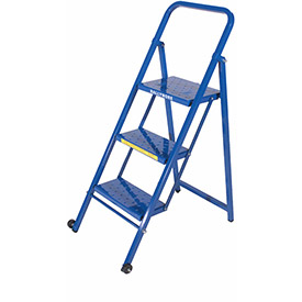 B2220829 3 Step Thin Line Folding Step Ladder, 300 lbs, Blue