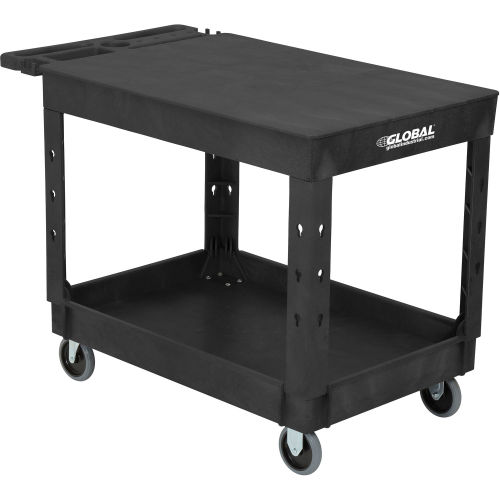 Plastic 2 Flat Black Shelf Service & Utility Cart - 44 x 25.5 - 5 in. Rubber Casters