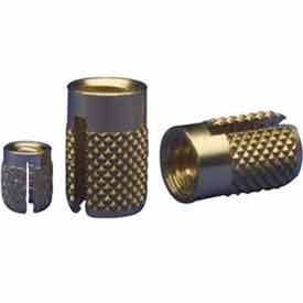 Press Insert, 1/4"-20 Int Thrd Sz, 1/2 in L, 21/64 in Dia., Brass, Plain, 25 PK