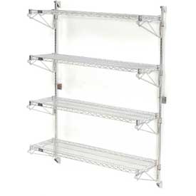 Nexel Wall Mount Wire Shelving Starter - 4-Shelf, Chrome - 30 x 18 x 63 in.