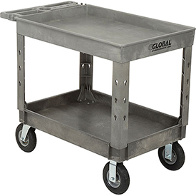 Strength Plastic 2 Tray Shelf Service & Utility Cart, 44 x 25.5, 8 in. Pneumatic Wheels - Gray