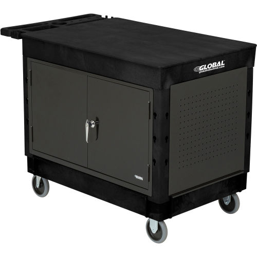 Plastic 2 Flat Black Shelf Maintenance & Utility Cart, 44 x 25.5, 8 in. Pneumatic