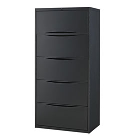 Interion 30 in. Premium Lateral File Cabinet 5 Drawer, Black