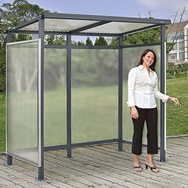 Bus Smoking Shelter Flat Roof with Three Sided Open Front - 6 ft. 5 in. x 3 ft. 8 in. x 7 ft., Gray
