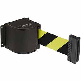 Lavi Industries B986692 Wrinkle Black Wall Mount, 18 ft. Safety Black & Yellow Retractable Belt Barrier