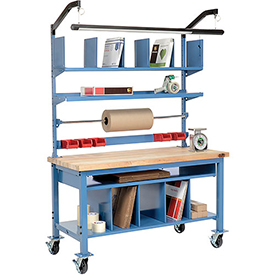 Complete Mobile Packaging Workbench Maple Butcher Block Square Edge - 60 x 30 in.