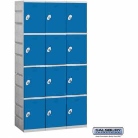 Plastic Locker, Four Tier, 3 Wide, 12.75 x 18 x 18.25 in., Blue, Unassembled