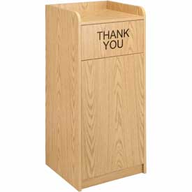 603589 36 gal Wooden Waste Receptacle with Tray Top, Medium Oak