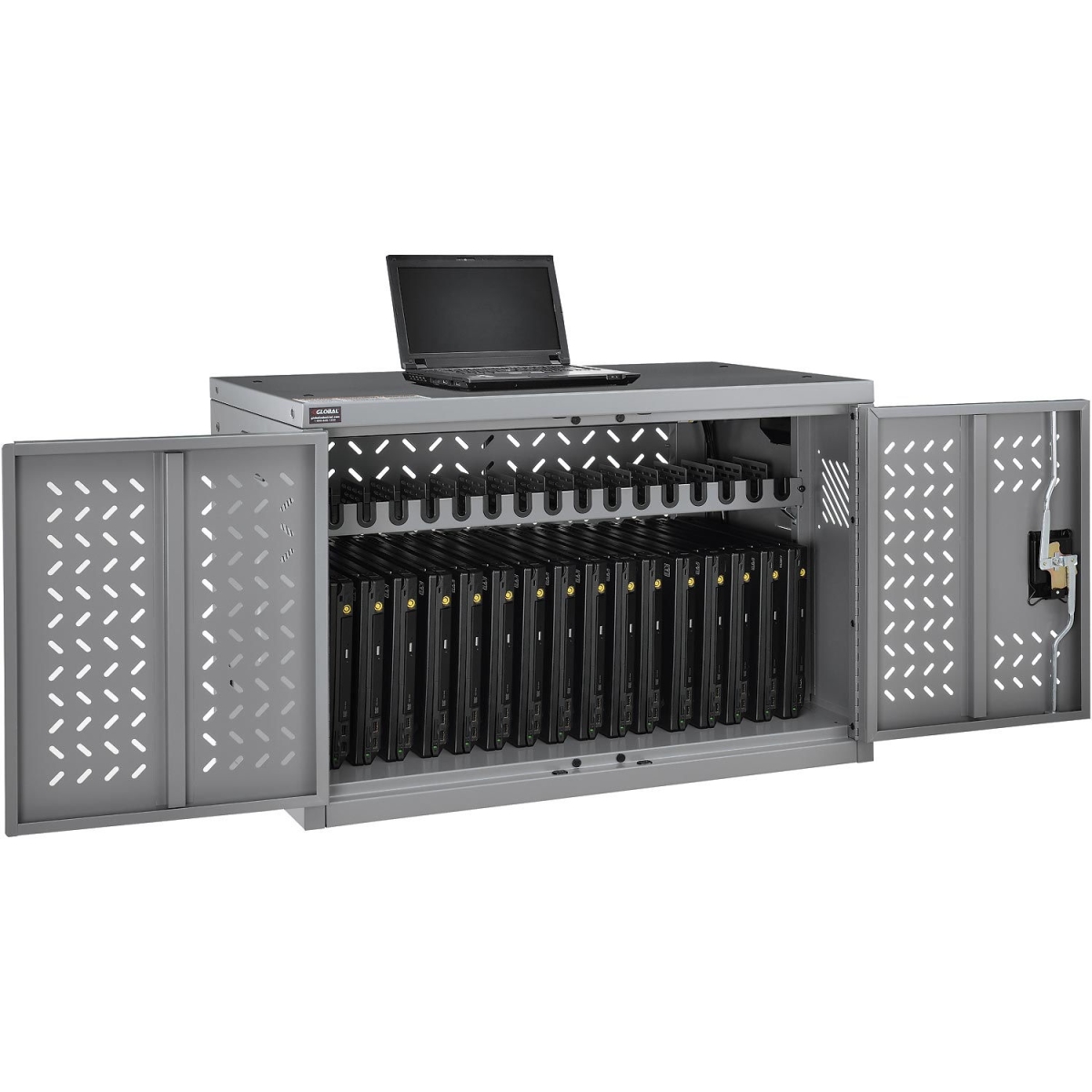 670051PYA 16-Device Charging Cabinet for Chromebooks Laptops & iPad Tablets - Putty, Assembled
