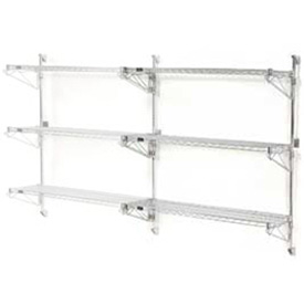 Nexel Wall Mount Wire Shelving Add-On - 3-Shelf, Chrome - 60 x 14 x 54 in.