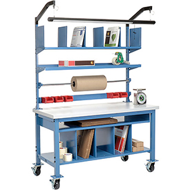 Complete Mobile Packaging Workbench Plastic Square Edge - 72 x 30 in., Light Gray