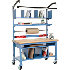 244185A Complete Mobile Packaging Workbench Maple Butcher Block Safety Edge - 60 x 30 in.