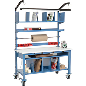 244187AB Complete Mobile Electronic Packaging Workbench ESD Square Edge - 60 x 30 in., White
