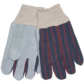 Memphis Clute Pattern Leather Palm Gloves - Red & Gray Stripe - Large - 1 Dozen - Durable Protection