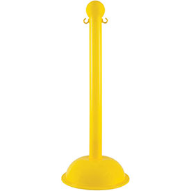 Heavy Duty Plastic Stanchion - 3 in. - Yellow with C-Hooks- 3 in. Pole - 16 in. Base - 41 in.