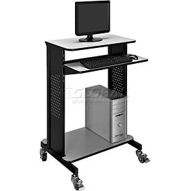 277216 Mobile Computer Workstation & Standing Desk with Keyboard & Mouse Tray, Gray