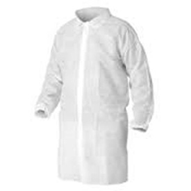 B1409520 Polypropylene Lab Coat, No Pockets, Elastic Wrists, Snap Front, Single Collar, White, Extra Large - 30 Per Case