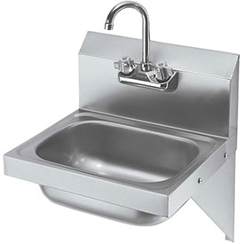 Krowne HS-10 Wall Mount Commercial Hand Sink w/ 12 1/2L x 9 3/4W x 5 43/64 D Bowl, Gooseneck Faucet, Silver