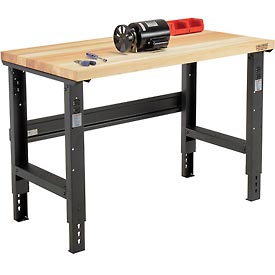 Adjustable Height Birch Butcher Block Workbench - Black - 48 x 36 in. - Steel Frame
