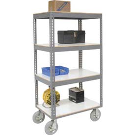 Picture of Global Industrial 330412 Easy Adjust Boltless 4 Shelf Truck with Laminate Shelves&#44; 36 x 18 in. - Pneumatic Casters