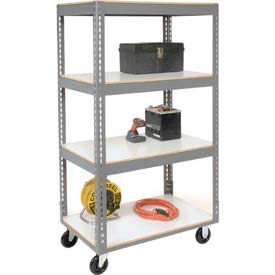 Picture of Global Industrial 330422 Easy Adjust Boltless 4 Shelf Truck with Laminate Shelves&#44; 48 x 24 in. - Polyurethane Casters