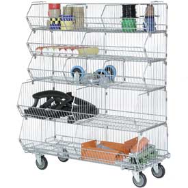 Modular Wire Stacking Bin Basket Rack with 5 Wire Bins - Chrome - 36 x 20 x 48 in.
