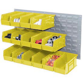 Global Industrial 550201YL 36 x 19 in. Wall Bin Rack Panel with 18 Yellow Stacking Bins, 5.5 x 11 x 5 in.