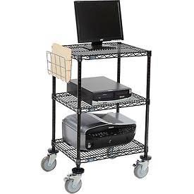 3-Shelf Mobile Wire Printer Stand with Document Holder - Black - 24 x 18 x 40 in.